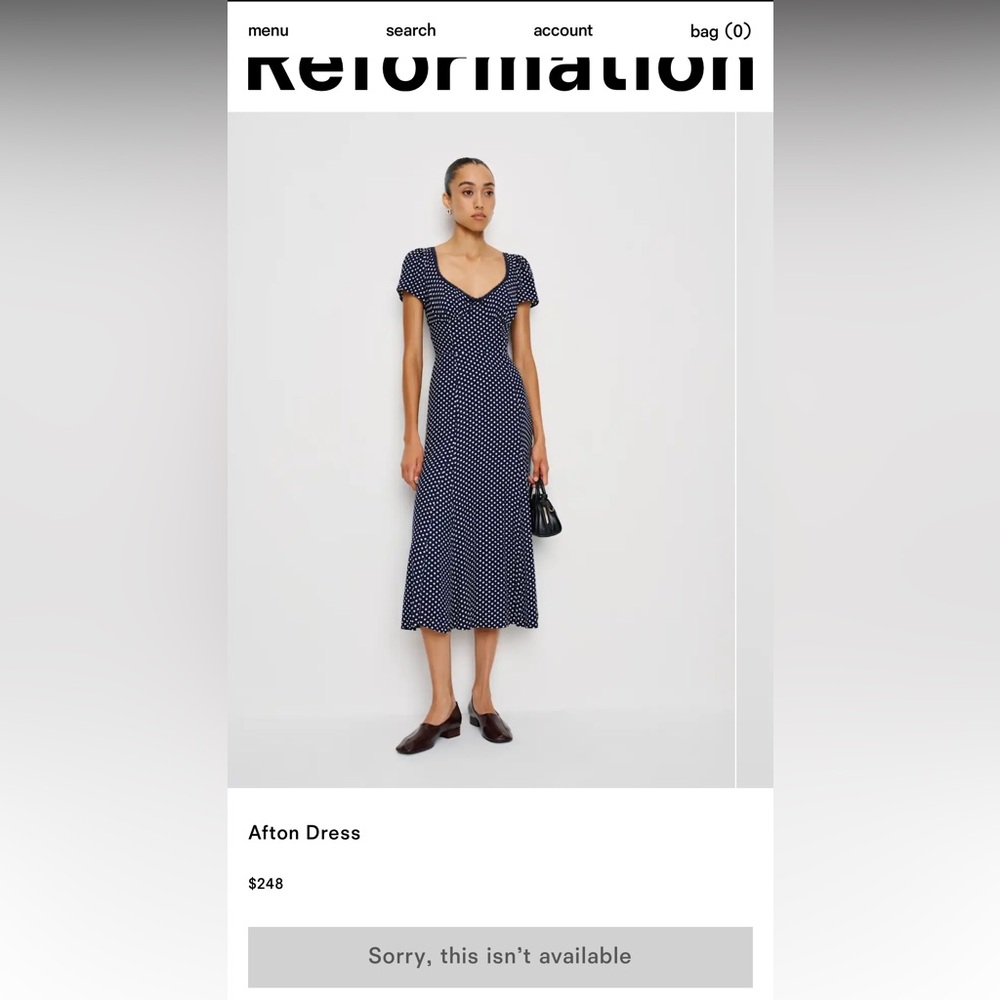 Reformation Afton Navy Polka Dot Dress